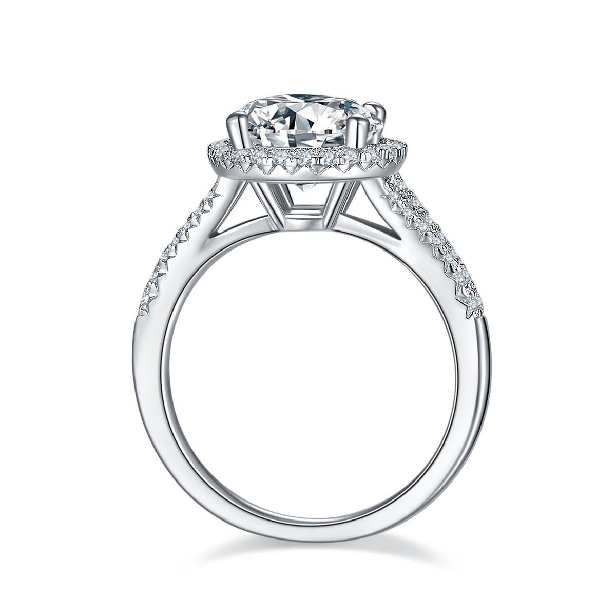 Double arm round bag S925 silver plated platinum moissanite diamond women's ring 3.0 carats D-grade